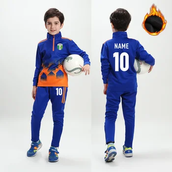Детский футбольный тренировочный костюм, осенне-зимняя куртка с длинными рукавами для мальчиков, молодежная футбольная форма, спортивный трикотаж на заказ