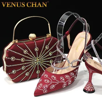 Дизайнерские женские туфли-лодочки Venus Chan talian высокого качества И сумка со стразами Из высококачественных материалов для свадьбы