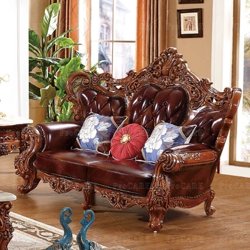 Европейский диван ProCare, гостиная американской виллы, натуральная кожа, резьба по дереву, комплекты диванов для гостиной