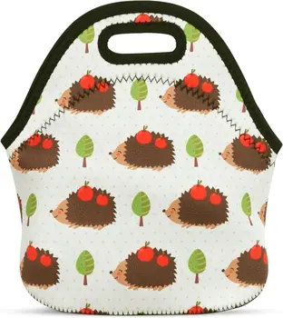 Женская милая сумка для ланча из многоразового неопрена Violet Mist, Изолированный ланч-бокс Hedgehog Animal Thermal Lunch Tote, Водонепроницаемая Герметичная