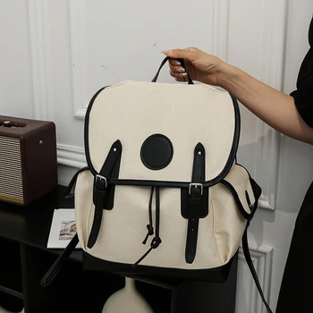Женская однотонная повседневная сумка на шнурке, свежий и модный женский рюкзак через плечо из нейлона большой емкости