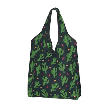 Женская повседневная сумка для покупок Cute Cactus, большая вместительная сумка-тоут, портативная сумка для хранения, складные сумки