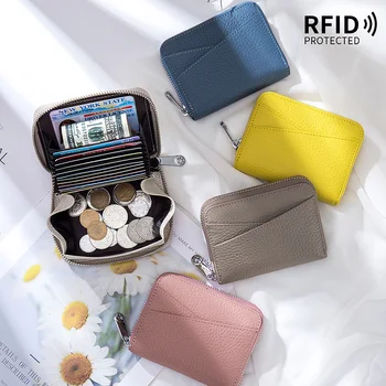 Женские держатели RFID-карт из натуральной кожи, органайзер для кредитных карт, кошелек для монет, большие вместительные маленькие дорожные кошельки Porte Carte