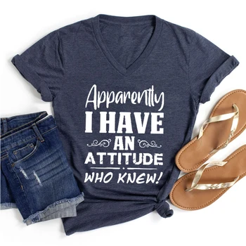 Забавная летняя футболка I Have An Attitude, футболки с модным принтом, женские повседневные модные футболки, женская эстетичная одежда, топы с V-образным вырезом, футболка