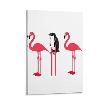 Забавная футболка с изображением розового любителя фламинго и пингвина на холсте, картина для домашнего декора