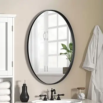 Зеркало в металлической раме - 18 x 28 дюймов, туалетное зеркало для ванной комнаты с закругленным углом, декоративные зеркала в черной раме для спальни