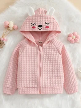 Зимнее пальто для маленьких девочек, модная весенне-осенняя куртка/ пальто с капюшоном и длинными рукавами с кроликом, милая кавайная мягкая вышивка крючком