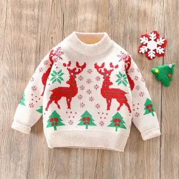 Зимняя детская одежда от 1 до 8 лет, топы с длинными рукавами для маленьких мальчиков и девочек, повседневная детская футболка, осенне-весенний рождественский пуловер