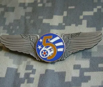 . Значок крыла пятого военного пилота ВВС США 5-й AF USAF, Металлическая булавка-эмблема с эмблемой крыла пятого военного пилота ВВС США