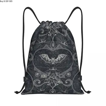 Изготовленная на заказ сумка на шнурке с летучими мышами-ведьмами на Хэллоуин, мужская Женская легкая готическая кружевная сумка для хранения в спортивном зале на Хэллоуин