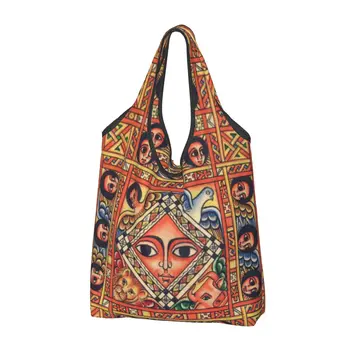 Изготовленные на заказ сумки для покупок в стиле Древнего эфиопского искусства Женские портативные сумки для покупок в продуктовых магазинах большой емкости