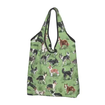 Кавайный принт Kawaii Border Collie Dog Tote Сумки для покупок Портативная сумка для покупок через плечо для домашних животных