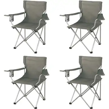 Классические складные походные стулья с сетчатым подстаканником, набор из 4 штук, 32,10x19,10x32,10 дюймов