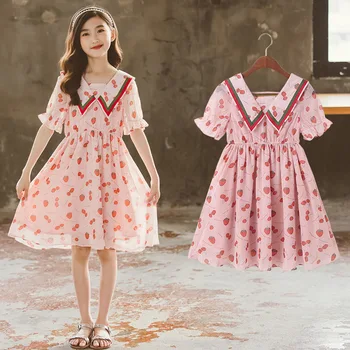 Корейская детская одежда 2023, Летнее платье для девочек-малышей, платье для девочек-подростков, пышное платье для девочек младших классов, цельнокроеное платье для девочек начальной школы