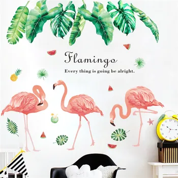 Красивая настенная наклейка с изображением птицы фламинго, листьев дерева, для офиса, магазина, Украшения для дома, настенные наклейки с мультяшными животными, сделанные своими руками
