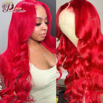 Красный Объемный Волнистый Парик Из Натуральных Волос На Кружеве Бордовый 99J Цветной Парик 13x4 На Кружеве, Предварительно Выщипанный для Женщин Remy Human Hair 180%