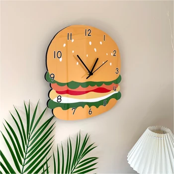 Креативное и персонализированное украшение для гамбургеров Ресторан быстрого питания Столовая в детском саду Настенные часы Silent Food