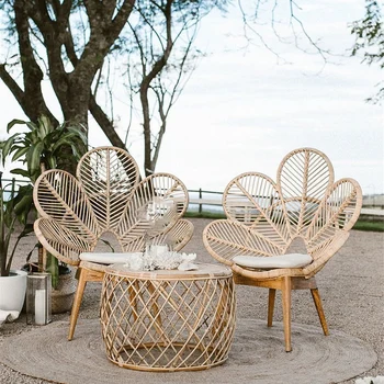 Креативный плетеный пляжный стул с лепестками, Скандинавская садовая мебель, садовые стулья для отдыха, ретро Современный внутренний двор, балкон, уличный стул Z