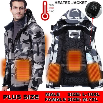 Куртки с подогревом, мужские охотничьи куртки, женские водонепроницаемые куртки с капюшоном с USB-подогревом, ветровка, одежда с электрическим подогревом, 6XL 8XL 10XL