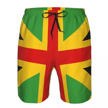 Летние мужские купальники, Дышащие быстросохнущие плавки, пляжные шорты с флагом Ямайки и англо-американским флагом для бега, тренировок, серфинга