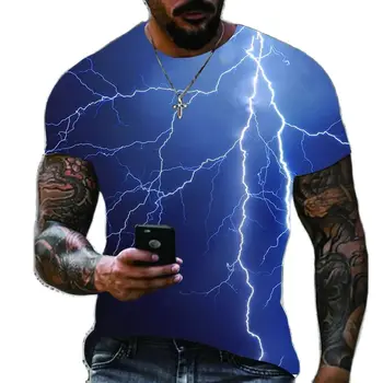 Летние мужские футболки Lightning Weather 3D с персонализированным уличным трендом, топ с круглым вырезом, повседневная одежда с коротким рукавом в стиле хип-хоп