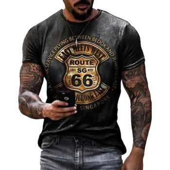 Летние мужские футболки, свободная одежда оверсайз, винтажная мода с коротким рукавом, футболки с круглым воротником и буквенным принтом America Route 66