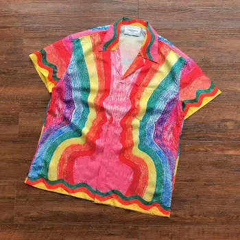 Летние рубашки с логотипом Casablanca 2023 для мужчин и женщин лучшего качества с полным принтом Rainbow Casa Blanca, Гавайская футболка Vetement Homme