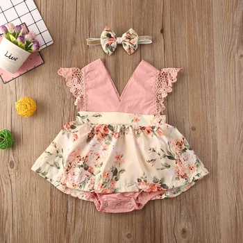 Летняя одежда Mubineo для маленьких девочек, кружевное платье-ползунки с цветочным рисунком без рукавов, одежда для новорожденных