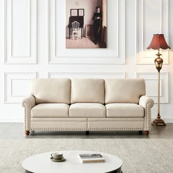 Льняная тканевая обивка дивана для хранения, мягкая и удобная, легко монтируется для внутренней мебели для гостиной (бежевый)