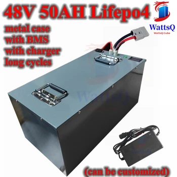 металлический корпус литиевая батарея Lifepo4 глубокого цикла 48V 50Ah с мощным BMS для гольф-кара, солнечная система хранения данных, зарядное устройство AGV + 5A