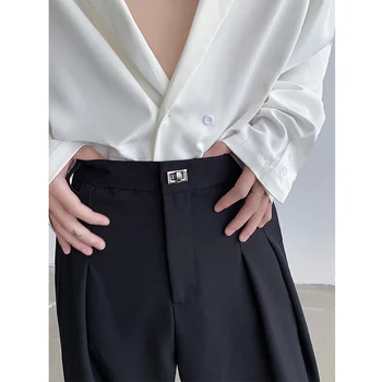 Мешковатые черные костюмные брюки, мужские модельные брюки оверсайз, корейские свободные широкие брюки, мужские офисные официальные брюки