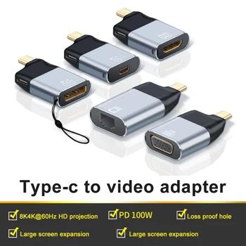 Мини-Адаптер Type C, совместимый С HDMI /Dp /VGA Адаптер USB Type C PD 100 Вт Кабель 4K Конвертер Для Телефона Samsung Huawei PC Ноутбук