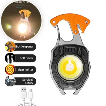 Мини светодиодный фонарик-брелок для ключей, многофункциональные портативные кемпинговые фонари COB, рабочие фонари для зарядки через USB, рыболовные фонари Lanterna
