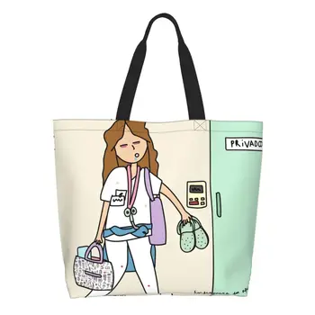 Модная мультяшная медсестра Enfermera En Apuros, сумка для покупок, многоразовые Продукты для ухода за здоровьем, Холщовая сумка для покупок через плечо