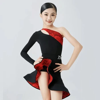 Модное платье для латиноамериканских танцев с одним рукавом, платья для соревнований по латиноамериканским танцам Для девочек, Национальные стандартные костюмы для бальных танцев SL9056