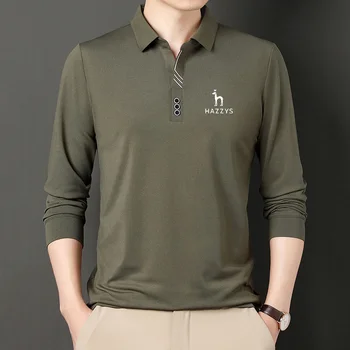 Мужская молодежная повседневная одежда с длинным рукавом, простая однотонная рубашка поло с отворотом, базовый топ, мужской гольф HAZZYS Весна/ осень Зима