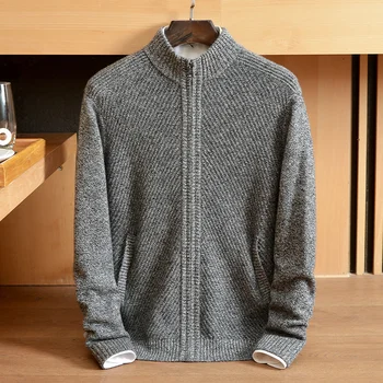 Мужской кашемировый свитер из 100% чистого кашемира, зимний утолщенный свитер, свободный вязаный кардиган, пальто