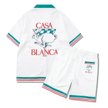Мужской комплект пляжных шорт в полоску с гавайским рисунком, повседневные рубашки с лацканами, летний свободный спортивный костюм в стиле хип-хоп большого размера
