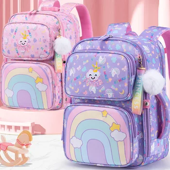 Новая радужная школьная сумка для начальной школы, милый рюкзак большой вместимости с героями мультфильмов для девочек