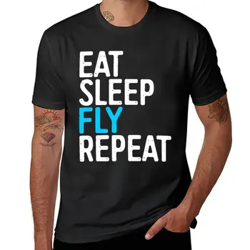 Новая футболка Eat Sleep Fly Repeat, черные футболки, быстросохнущая футболка, футболки для любителей спорта, короткие однотонные черные футболки для мужчин