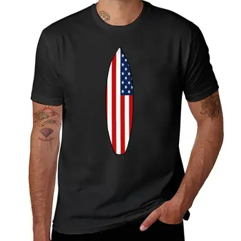 Новая футболка с доской для серфинга (американский флаг), черные футболки, короткая одежда в стиле хиппи, мужские однотонные футболки.