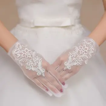 Новое поступление Коротких свадебных перчаток с пальчиком Les gants femme Дешевые свадебные аксессуары mariage Прозрачные перчатки