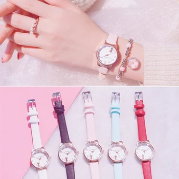 Новые Корейские часы с принтом единорога, простые, Милые, карамельного цвета, силиконовые студенческие кварцевые наручные часы, Милые Прозрачные часы с кошачьими ушками