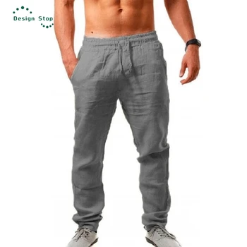Новые мужские летние льняные брюки, модные свободные брюки