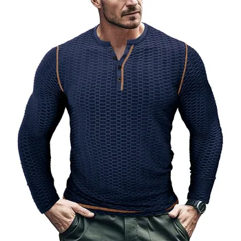 Новый бренд мужской одежды Waffle Henley, высококачественный мужской топ с длинным рукавом и V-образным вырезом, мужская одежда