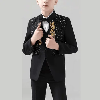 Новый черный костюм для мальчиков 2023 года, комплект из трех предметов (куртка + брюки + жилет) Комплект модной детской одежды terno infantil menino
