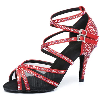 Обувь для латиноамериканских танцев Женская обувь для взрослых Сальса Танго Обувь для бальных танцев Свадебные туфли На высоком каблуке Новые кроссовки для девочек Красный Синий