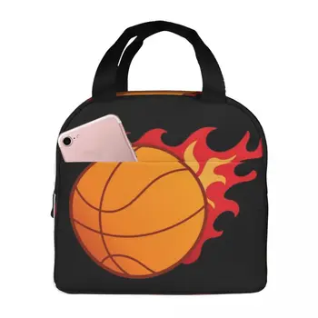 Огненный баскетбол, Термоизолированные пакеты для ланча, контейнер для еды, сумка для бенто, большая сумка для ланча, школьник, девочка
