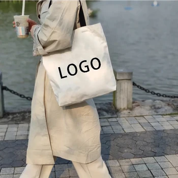 Оптовая продажа 100 шт./лот Рекламный Персонализированный логотип, Большая однотонная холщовая сумка из натурального хлопка, дешевая сумка-тоут для женщин за покупками