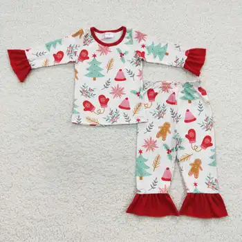 Оптовая Продажа Детской пижамы с длинными рукавами для маленьких девочек, Комплект Рождественских пряничных шляп, Детские штаны, Пижама для малышей, ночное белье